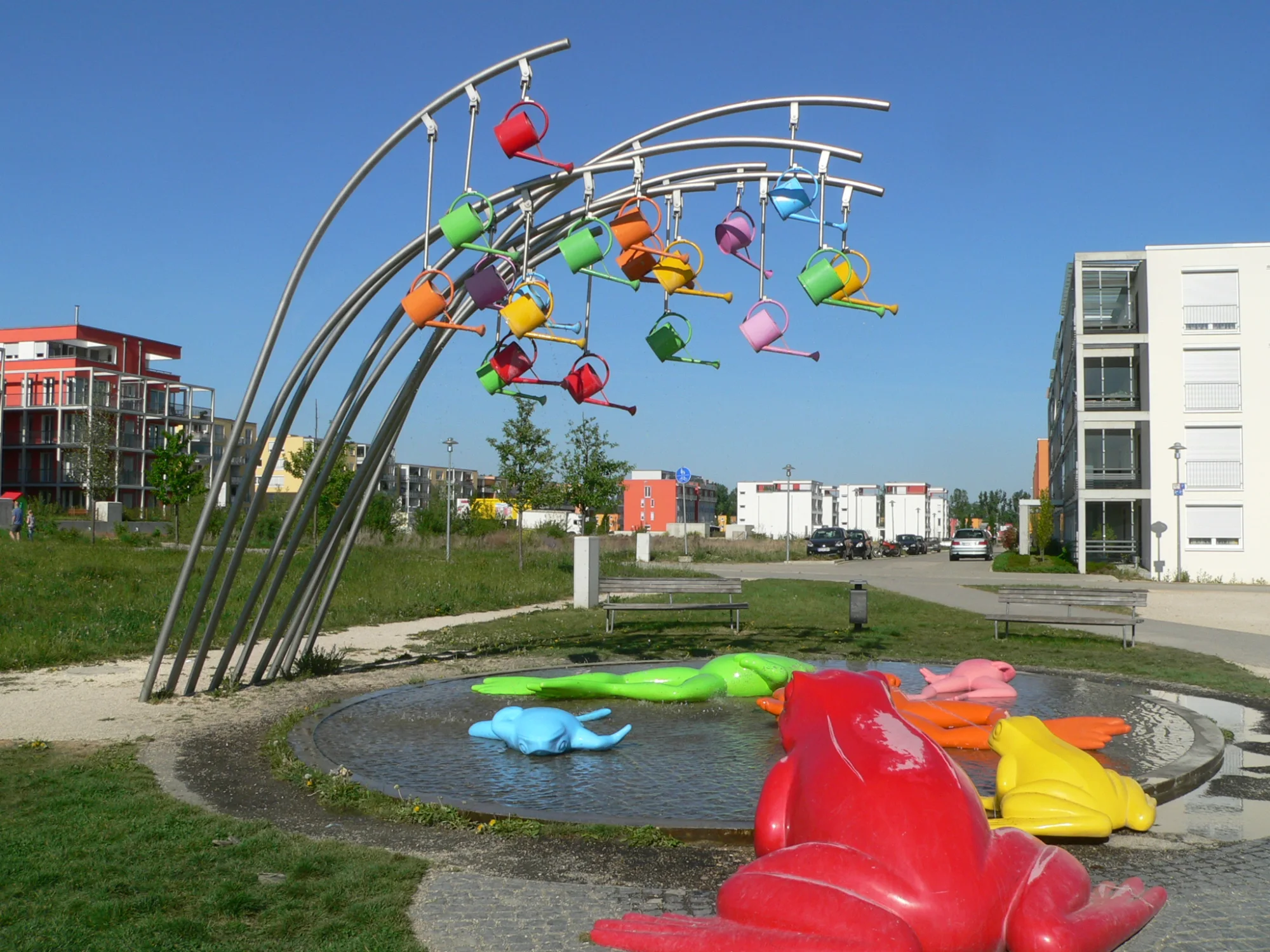 Frosch - Wasser, Brunnen. Part of the installation Lustgarten in Ostfildern, Germany, Scharnhäuser Park by Rosalie, 2002